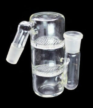 Glass ash catcher with 45 degree angle and honey comb perks