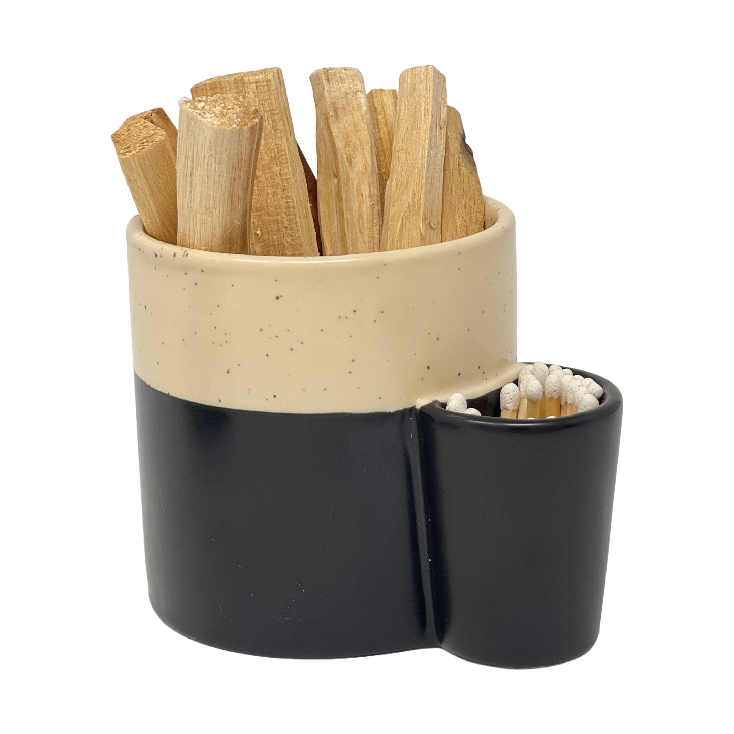 Palo Santo Ceramic Holder that holds matches (Black & Tan) PS-3