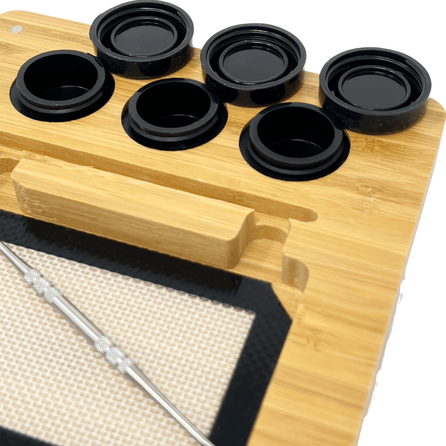 Dab Bamboo Storage Box Includes: Silicone Mat, Dabber and Jars